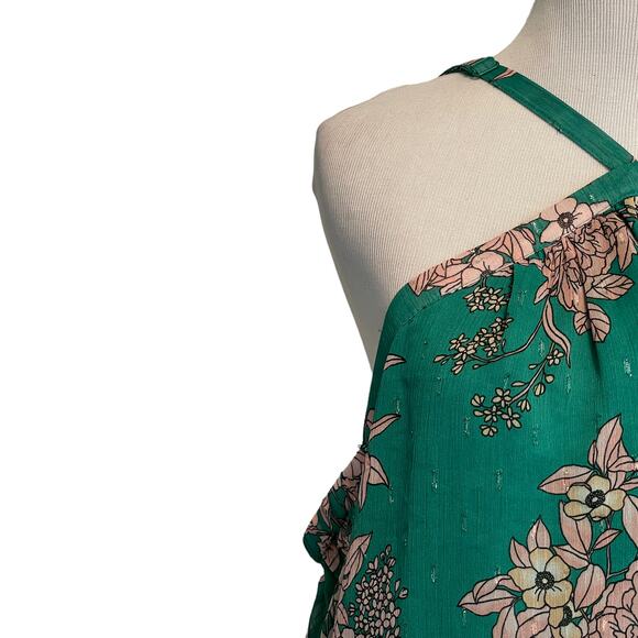 Torrid Green Floral Halter Top Womens Size 2X Crinkle Chiffon Cold Shoulder - Picture 3 of 12